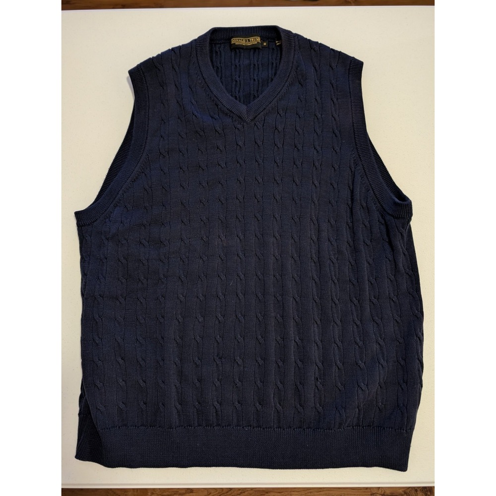 Donald J Trump Signature Collection Men's Large Cable Knit Vest Navy Blue Golf